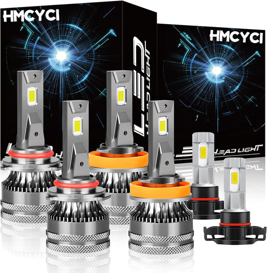 Fit For Chevy Suburban 1500 2500 (2007-2014) LED Headlight Bulbs, 9005 High Beam + H11 Low Beam + 5202 LED Fog Lights,Super Bright 6500k Cool White, Plug and Play, Pack of 6