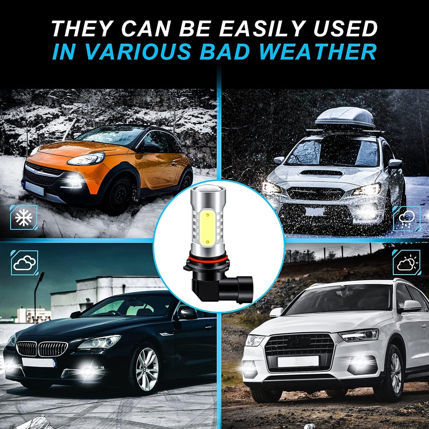 SHENKENUO H10/9145 LED Fog Light Bulbs, 6000K Cool White 9140/9045/9040 COB Chips, 360-degree Illumination,IP68 Waterproof ，Pack of 2
