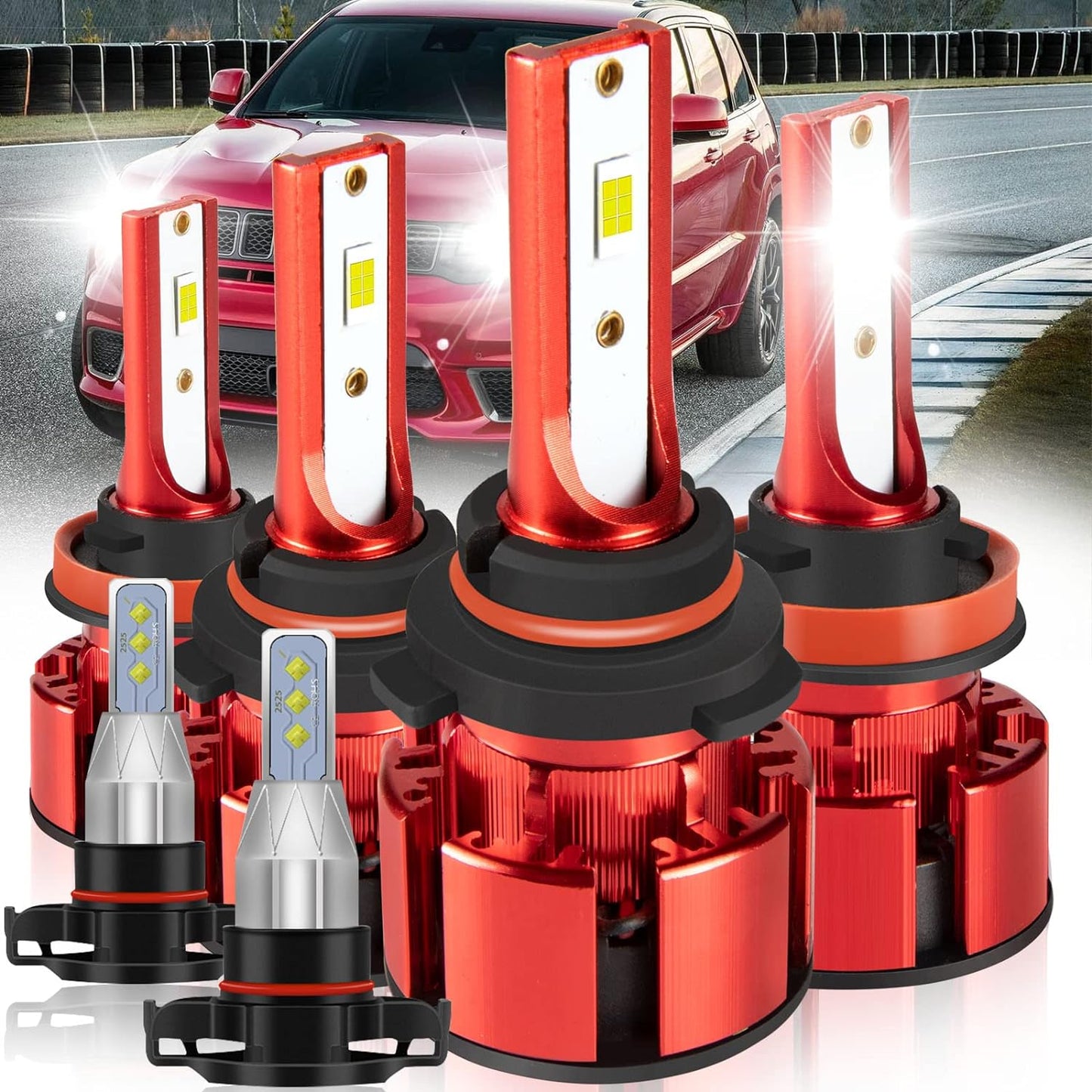 For Jeep Renegade 2015-2021 Led Lights, 9008/H13 Light Bulbs High&Low Beam+H11 LED Fog Lights，6500K White 500% Super Bright 1:1 Size 9008/H13 Led Light Bulb, 4Pcs 9008/H13 H11 Led Bulbs