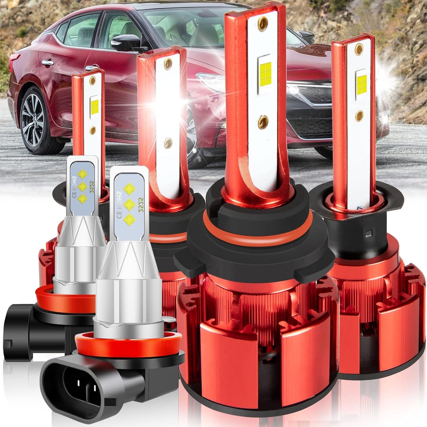 Fit for TOYOTA COROLLA 2009-2015 Led Lights, 500% Brightness 9005 9006 Light Bulbs High&Low Beam+H11 LED Fog Lights，6500K White 36000LM 9005 9006 Led Light Bulb, 6Pcs 9005 9006 H11 Led Bulbs