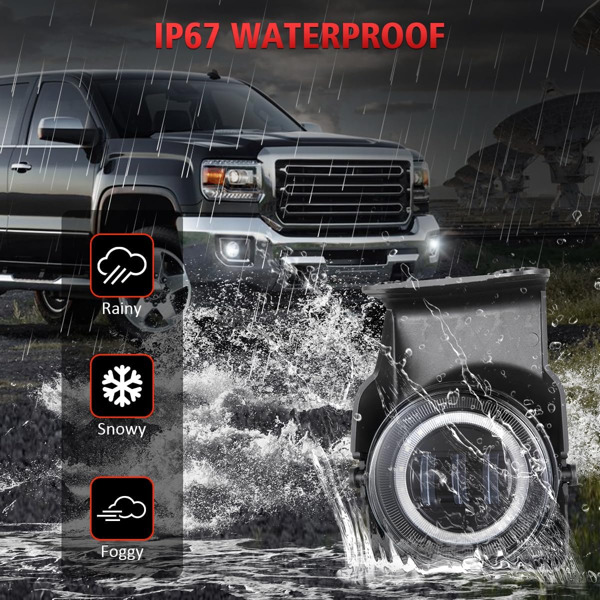 LED Fog Light with DRL Compatible for 2003-2006 GMC Sierra 1500 2500HD 3500HD Heavy Duty Pickup Bumper Fog Lights Lamps