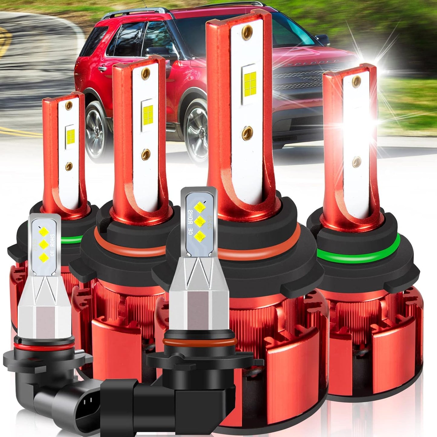 For Jeep Renegade 2015-2021 Led Lights, 9008/H13 Light Bulbs High&Low Beam+H11 LED Fog Lights，6500K White 500% Super Bright 1:1 Size 9008/H13 Led Light Bulb, 4Pcs 9008/H13 H11 Led Bulbs