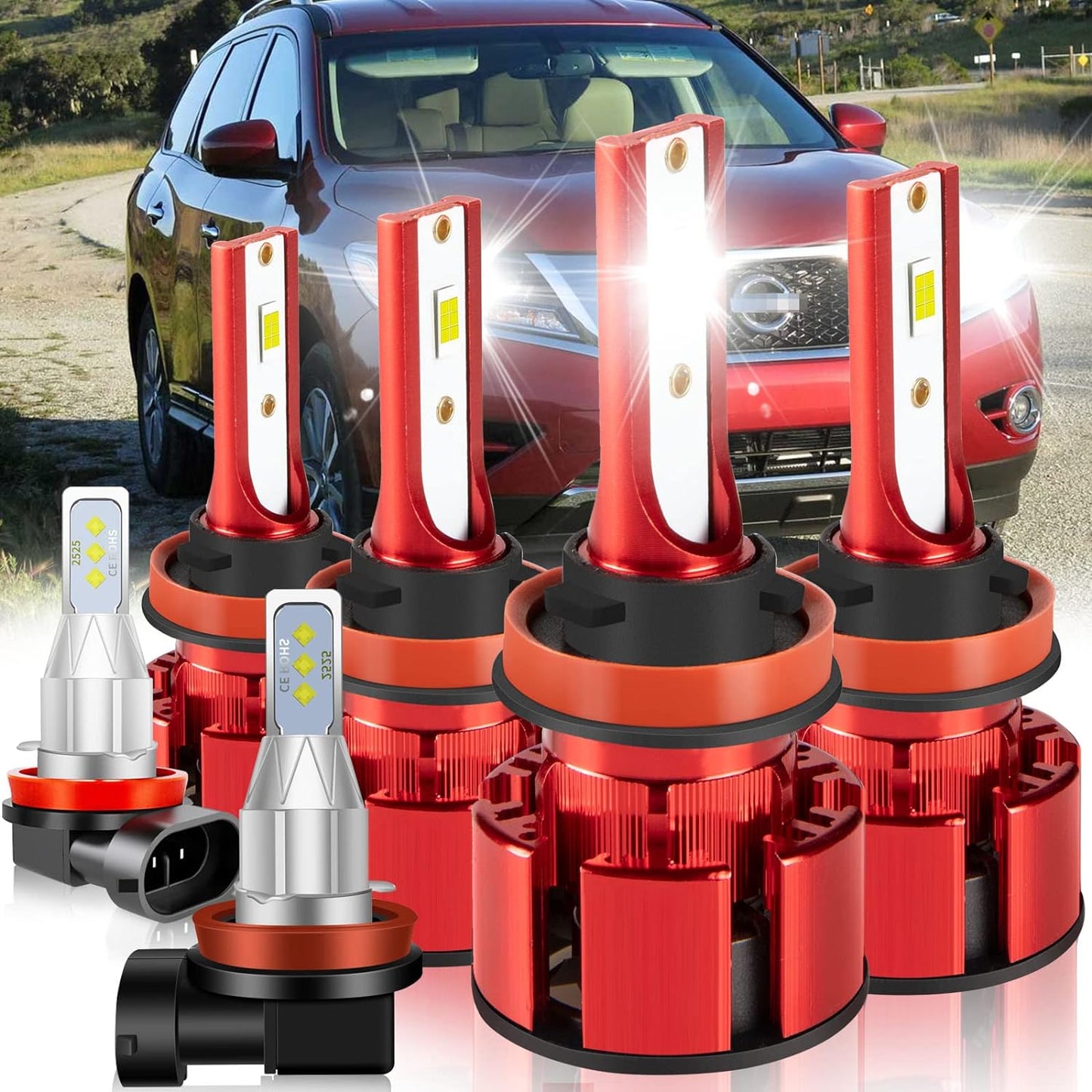 Fit for TOYOTA COROLLA 2009-2015 Led Lights, 500% Brightness 9005 9006 Light Bulbs High&Low Beam+H11 LED Fog Lights，6500K White 36000LM 9005 9006 Led Light Bulb, 6Pcs 9005 9006 H11 Led Bulbs