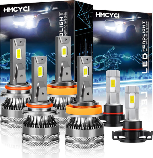 Headlight Bulbs Combo Fit For 2007-2015 Chevy Silverado 1500 2500 3500 HD, 9005 H11 High Low Beam & 5202/PS24W Fog Light Bulbs,Super Bright Cool White, Plug and Play, Pack of 6